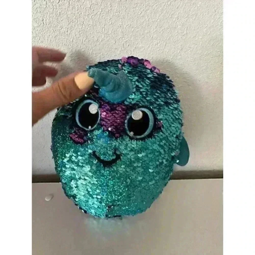 Shimmeez Narwal Plush Blue Purple Flip Sequined Shimmer Stuffed Animal Whale Toy